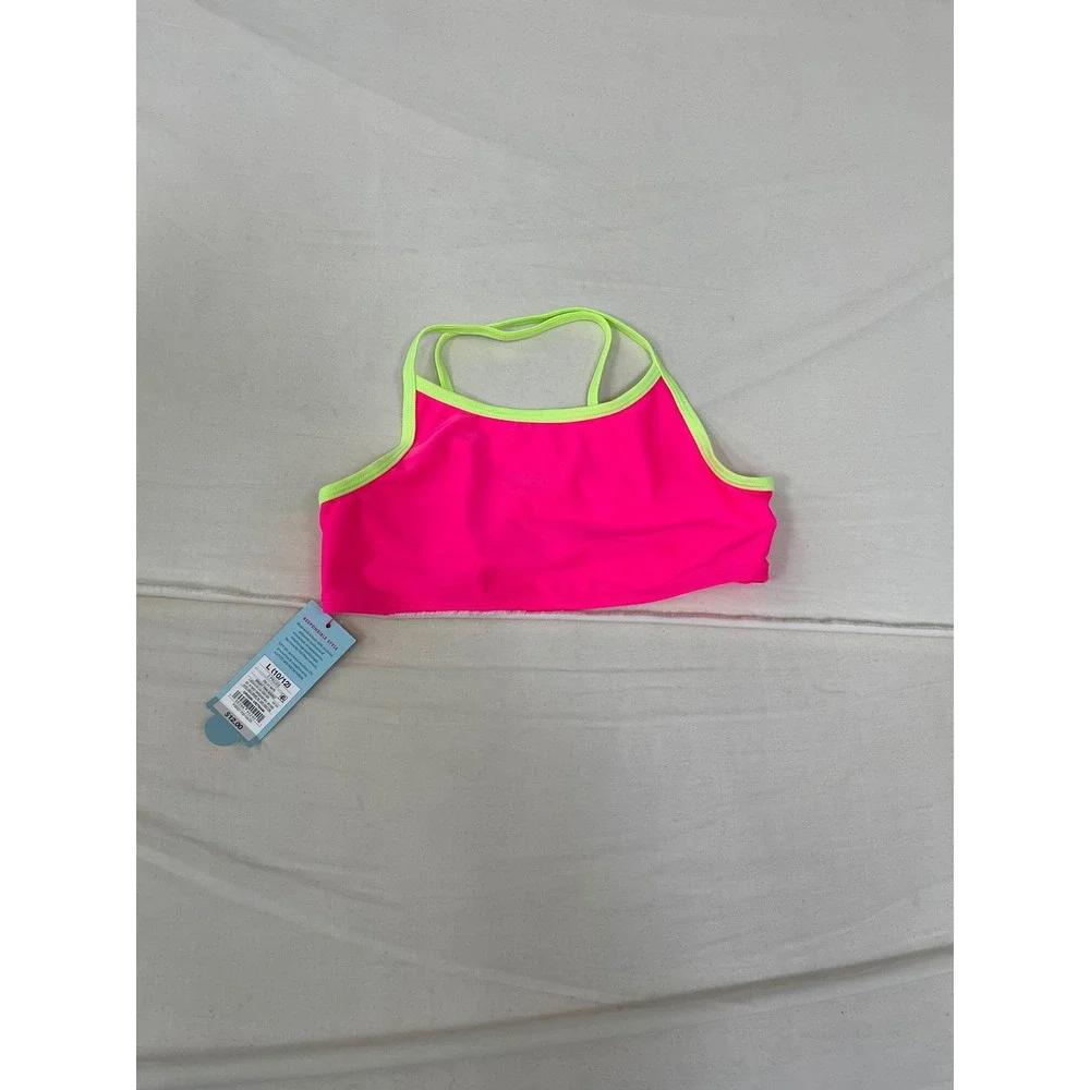 Cat & Jack Girls Neon Pink Lime Green Strappy Racerback Bikini Swim Top L 10/12